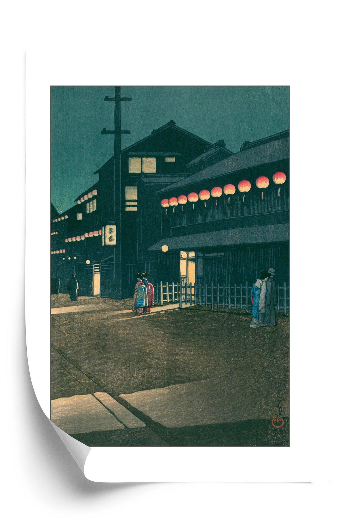 Plakat w ramie Wieczór w Soemon-cho, Osaka, z Drugiej kolekcji malowniczych widoków Japonii, 1933