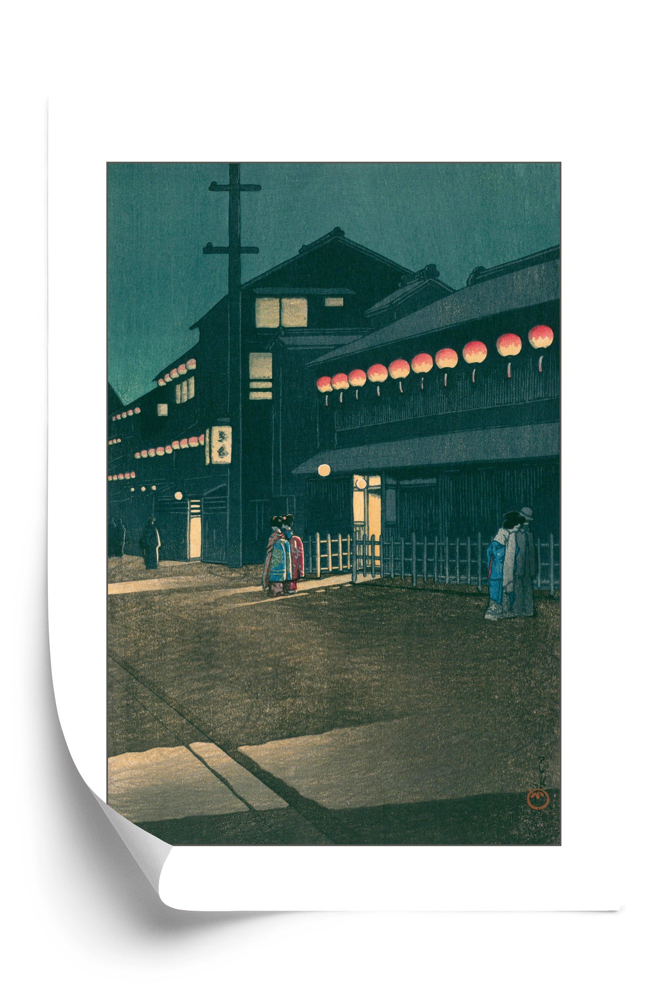 Plakat w ramie Wieczór w Soemon-cho, Osaka, z Drugiej kolekcji malowniczych widoków Japonii, 1933